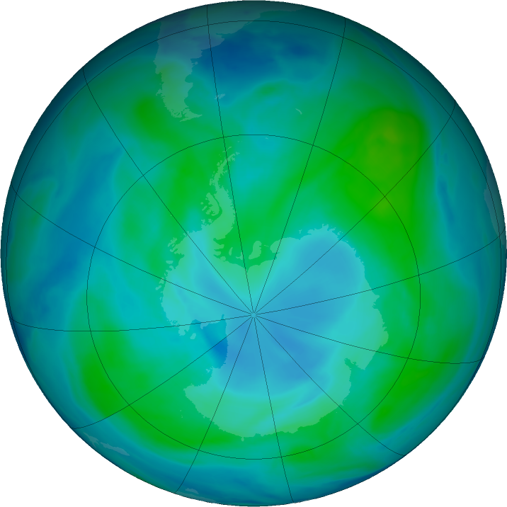 Antarctic ozone map for 22 January 2022